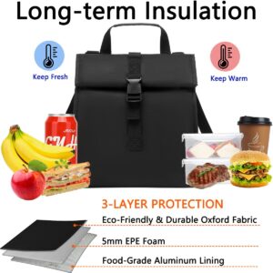 GYEUKHAM Insulated Lunch Bag for Men/Women/Kids, Roll top Reusable Lunch Box with Adjustable Shoulder Strap, Thermal Lunch Cooler Tote Container for Adults/Teens School Work Office Picnic,Black