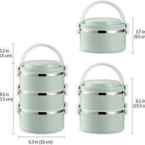 Bento Stackable Lunch Box Stainless Steel Thermal Compartment Multi-layered Leakproof Lunch Containers Insulated Bento Box, Thermal Compartment Lunch/Snack Box 3 tier Green