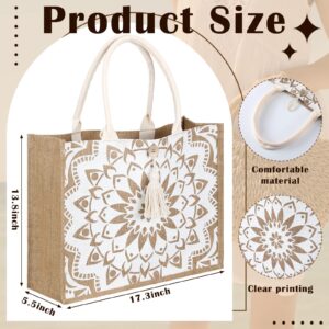 Buryeah 2 Pcs Large Beach Bag Burlap Jute Tote Bag for Women Straw Cute Beach Tote Jute Tote Handbags Reusable Grocery Bag for Mother Teacher Wedding Shopping Travelling Gym