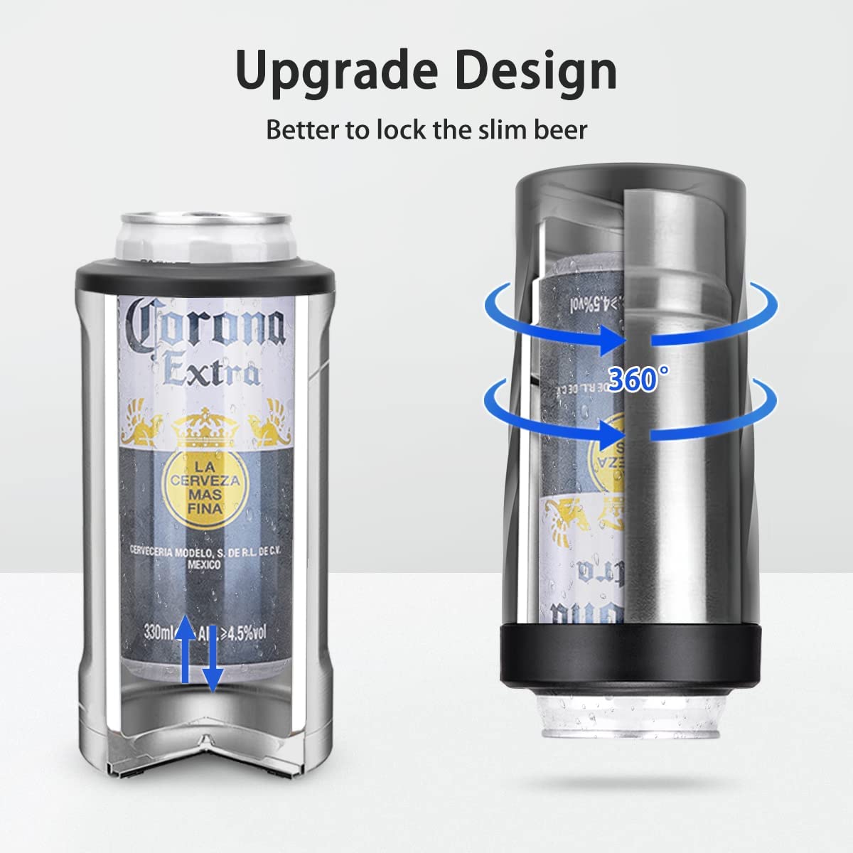 4 in 1 Slim beer can cooler for all 12 OZ Cans- Double Walled Stainless Steel Can Insulator Keep 8 Hours Cold- Thread Design Easy to Hold-Upgrade Insulated Can Cooler Fits Most Car Cup Holders