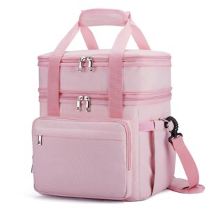 gelugee lunch bag women,double deck lunch box for men, insulated lunch cooler tote bag, waterproof adult lunchbox, 15l large pink lunch pail for work office picnic