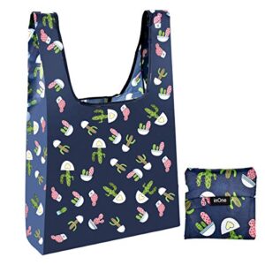 reusable grocery bags portable fold shopping tote bags with pouch - cactus 1 pack