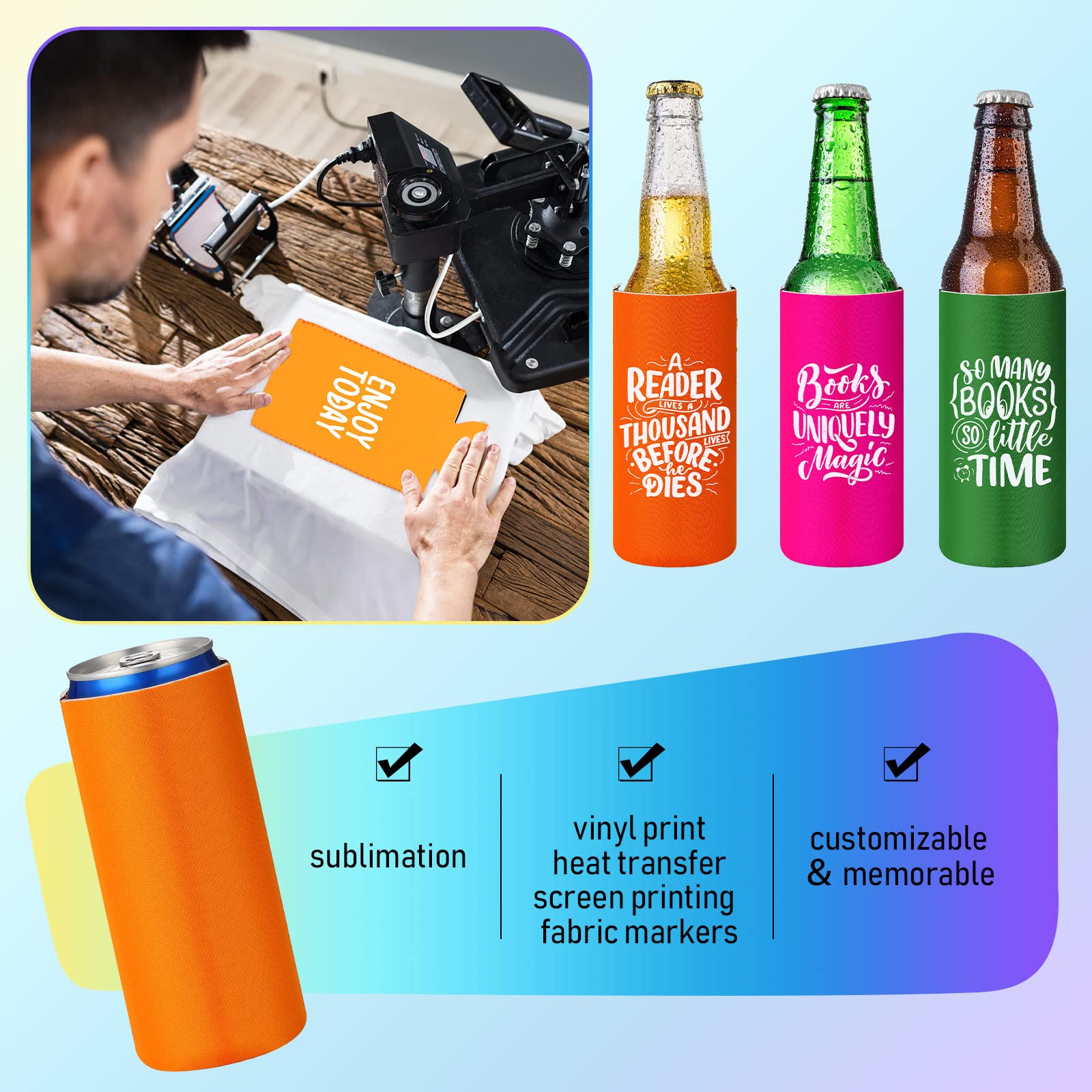 150 Pack Slim Can Cooler Sleeves Blank Reusable Neoprene Insulated Beer Sleeve for Can Cooler Sleeves DIY Sublimation Cover Coolies for Soda Drink Water Bottles Birthday Wedding Party (Blank Style)