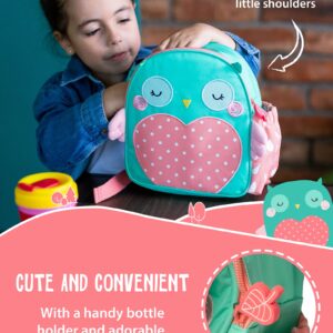 Planet Buddies Kids Lunch Box Bag, Insulated Lunch Bag Backpack for School, Cool Bag Lunch Boxes for Girls and Boys, Children's Backpacks with Water Bottle Holder and Name Tag, Olive the Owl