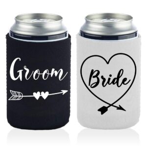 2 funny bride and groom can coolers gifts for men and women-12 oz collapsible neoprene can beer bottle beverage cooler cover insulator holder sleeve for cola beer soda wedding gifts