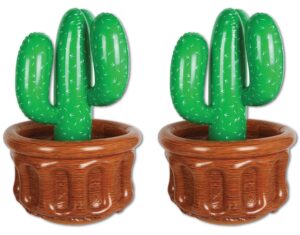 beistle inflatable cactus coolers, 2 pack, 26” x 18”, each holds approx. 24 12 oz. cans - drink cooler, drink containers for parties, cactus party decorations, western fiesta party decorations