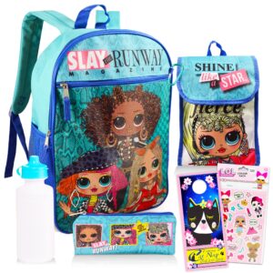 lol backpack for girls set - 7 pc bundle with lol dolls backpack for girls 6-12, lunch bag, water bottle, pencil case, door hanger, more