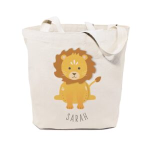 the cotton & canvas co. personalized lion beach, shopping and travel resusable shoulder tote and handbag for kids, teens and adults