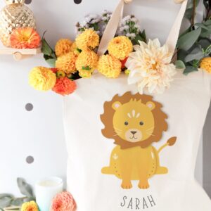 The Cotton & Canvas Co. Personalized Lion Beach, Shopping and Travel Resusable Shoulder Tote and Handbag for Kids, Teens and Adults