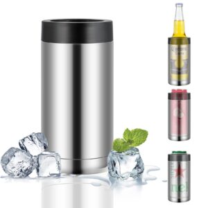 olerd 16oz double wall stainless steel insulated can cooler, bottle or tumbler for slim beer & hard seltzer cans, beer bottle holder (silver)