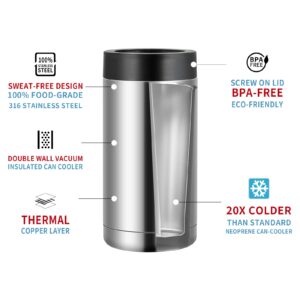 Olerd 16oz Double wall Stainless Steel Insulated Can Cooler, Bottle or Tumbler for Slim Beer & Hard Seltzer Cans, Beer Bottle Holder (Silver)