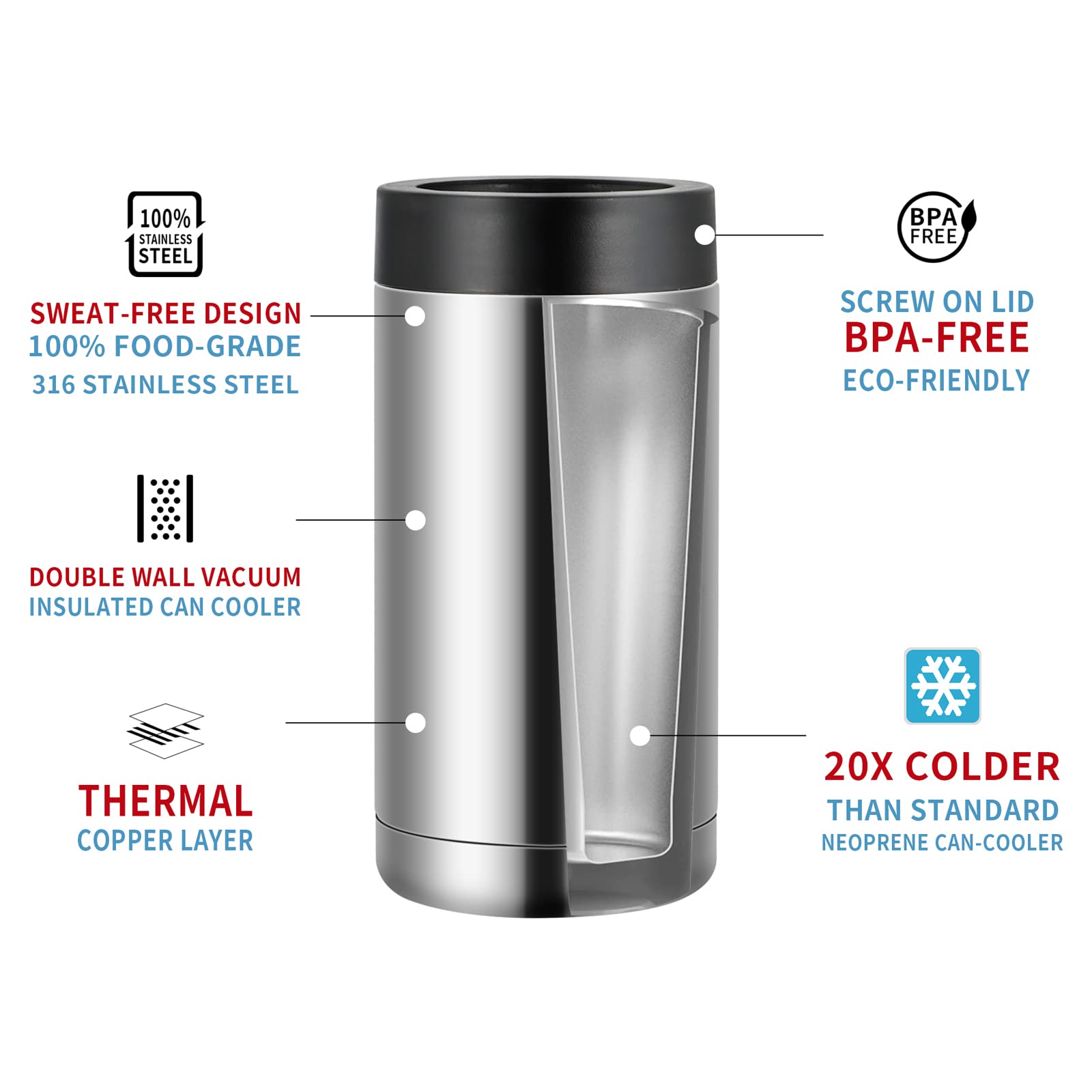 Olerd 16oz Double wall Stainless Steel Insulated Can Cooler, Bottle or Tumbler for Slim Beer & Hard Seltzer Cans, Beer Bottle Holder (Silver)