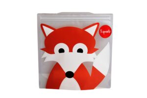 3 sprouts sandwich bag – reusable and washable lunch storage bag for kids - 2 pack, fox