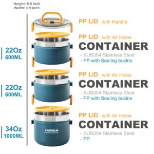 Aroplor Stainless Steel Lunch Box for Adults,3 Layers Insulated Bento Box Japanese Leakproof Divided Food Meal Storage Containers, Portable Cutlery Set Snack Container Outdoor Picnic Blue