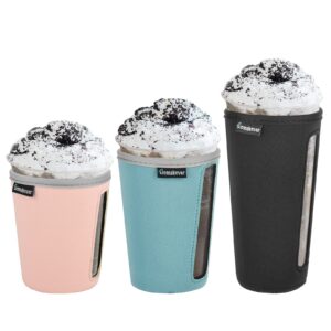 3 pack reusable iced coffee cup insulator sleeve with view window neoprene holder iced coffee sleeve for cold beverages cups