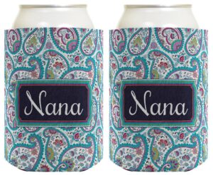 mother's day gift for nana cute paisley 2 pack can coolie drink coolers coolies paisley