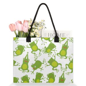 Pardick Frog Cute Tote Bag For Women Travel Bag Reusable Grocery Bag Utility Tote For Work Shopping Pool Beach Bag for Gift Outdoor