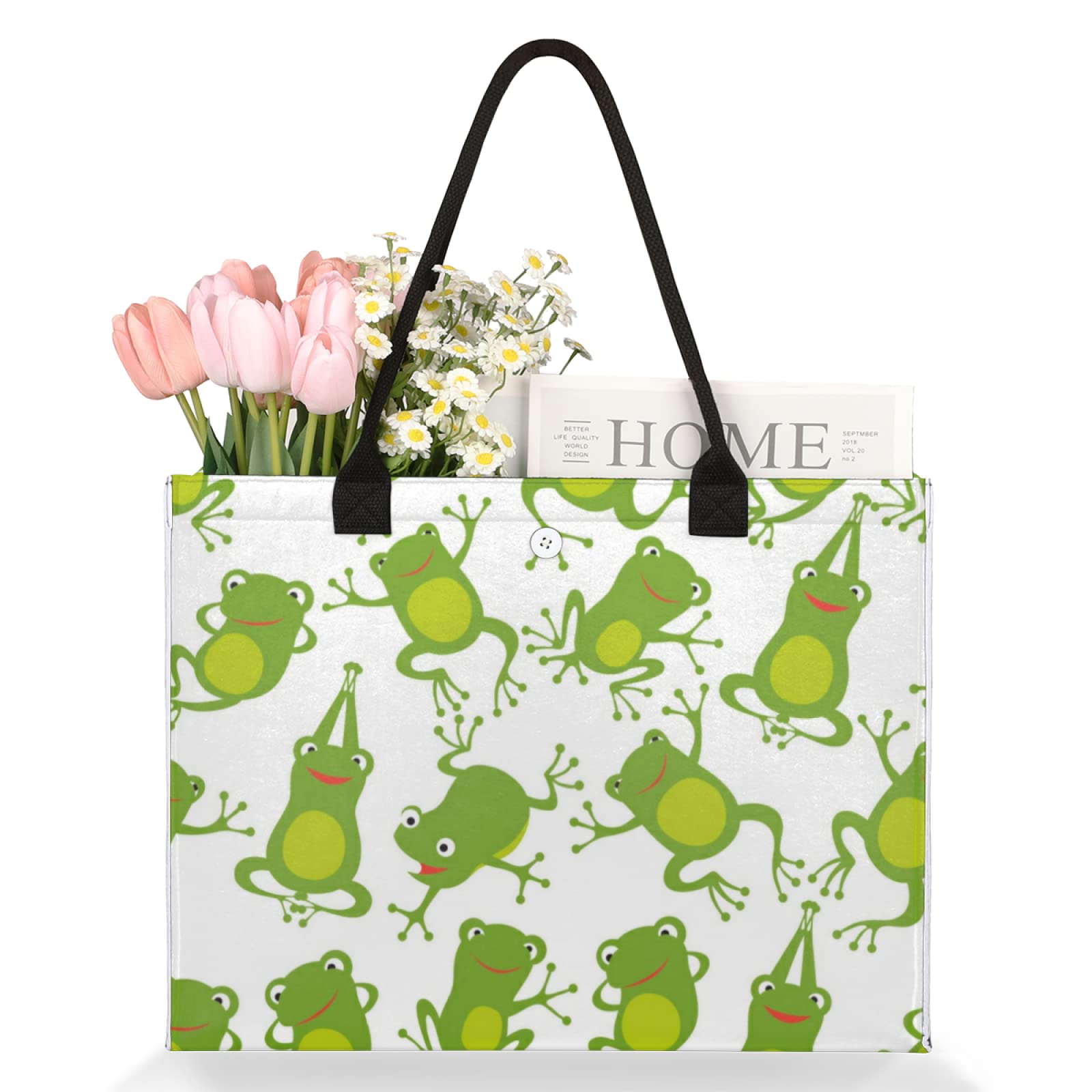 Pardick Frog Cute Tote Bag For Women Travel Bag Reusable Grocery Bag Utility Tote For Work Shopping Pool Beach Bag for Gift Outdoor