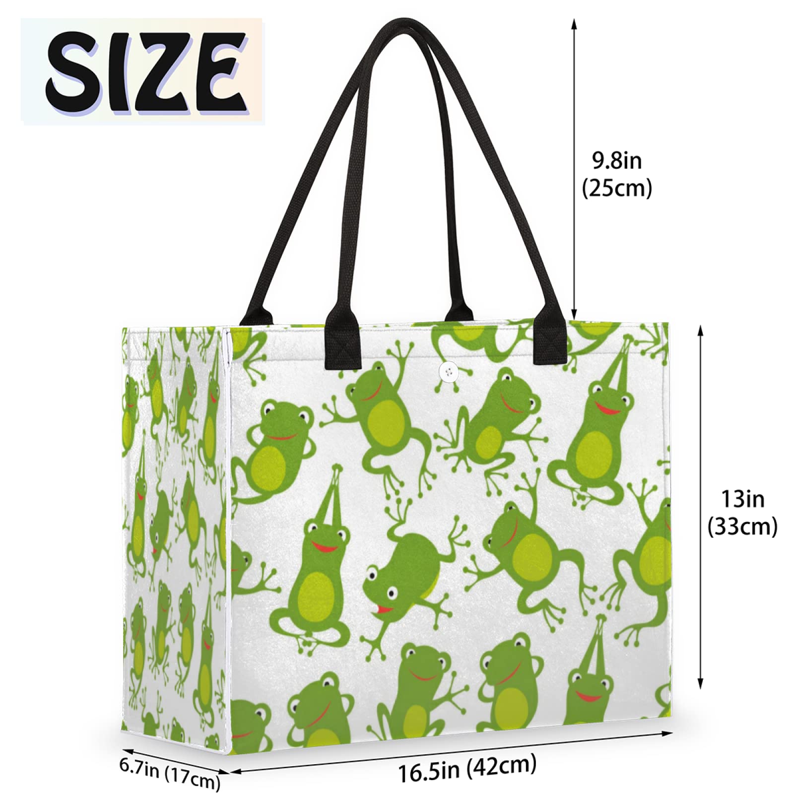 Pardick Frog Cute Tote Bag For Women Travel Bag Reusable Grocery Bag Utility Tote For Work Shopping Pool Beach Bag for Gift Outdoor