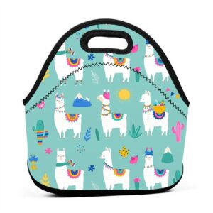cute llama insulated lunch bag summer alpaca cactus cooler tote bag neoprene bento bag succulent meal prep handbag floral animal lunch box container for kids girl women office school picnic gift
