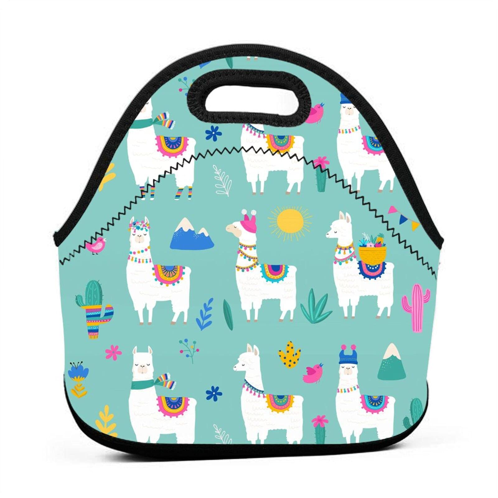 Cute Llama Insulated Lunch Bag Summer Alpaca Cactus Cooler Tote Bag Neoprene Bento Bag Succulent Meal Prep Handbag Floral Animal Lunch Box Container for Kids Girl Women Office School Picnic Gift