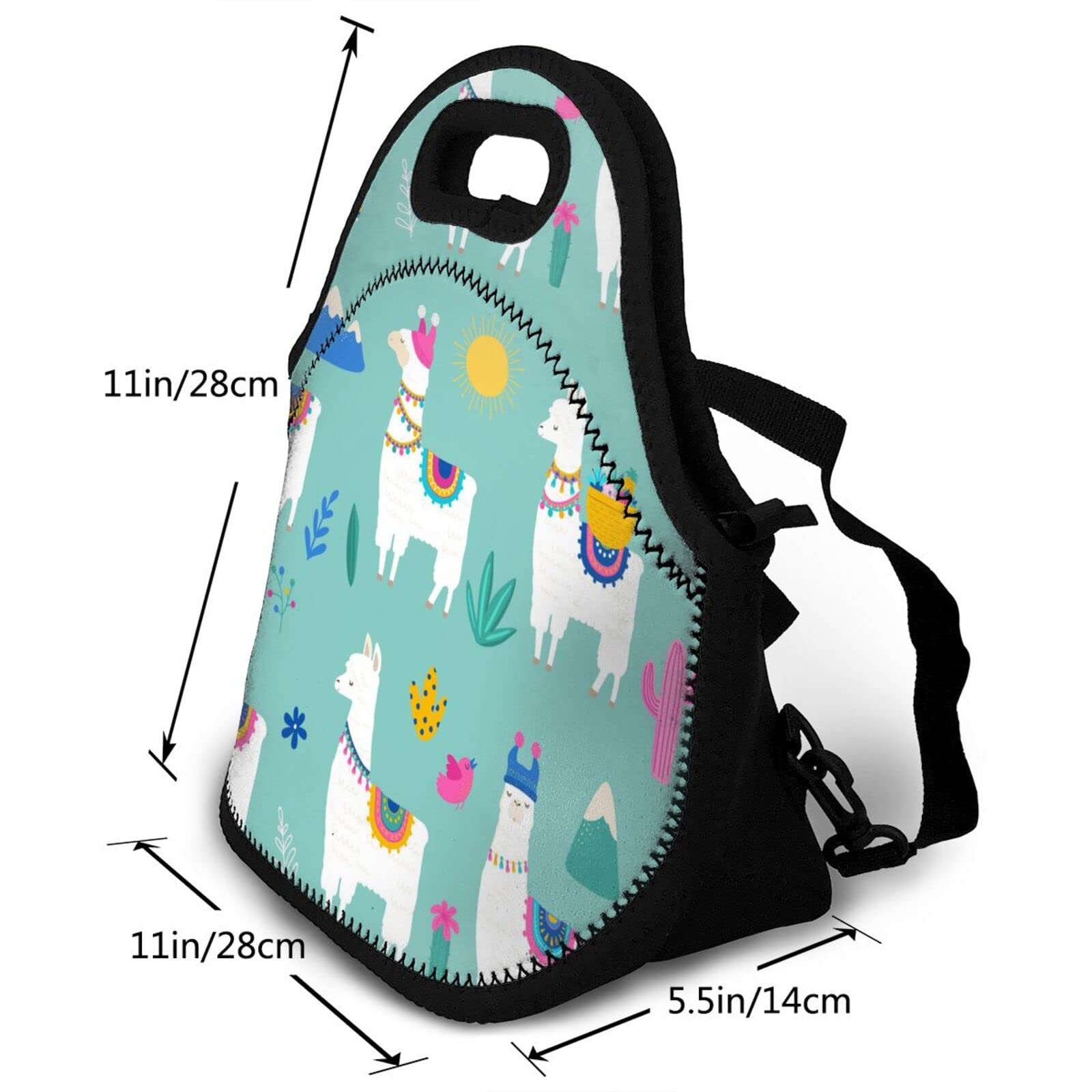 Cute Llama Insulated Lunch Bag Summer Alpaca Cactus Cooler Tote Bag Neoprene Bento Bag Succulent Meal Prep Handbag Floral Animal Lunch Box Container for Kids Girl Women Office School Picnic Gift