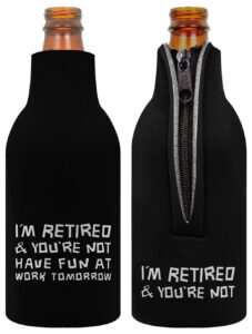 funny retirement gifts i'm retired & you're not have fun at work tomorrow retirement party supplies happy retirement gifts 2 pack can coolie drink coolers coolies black