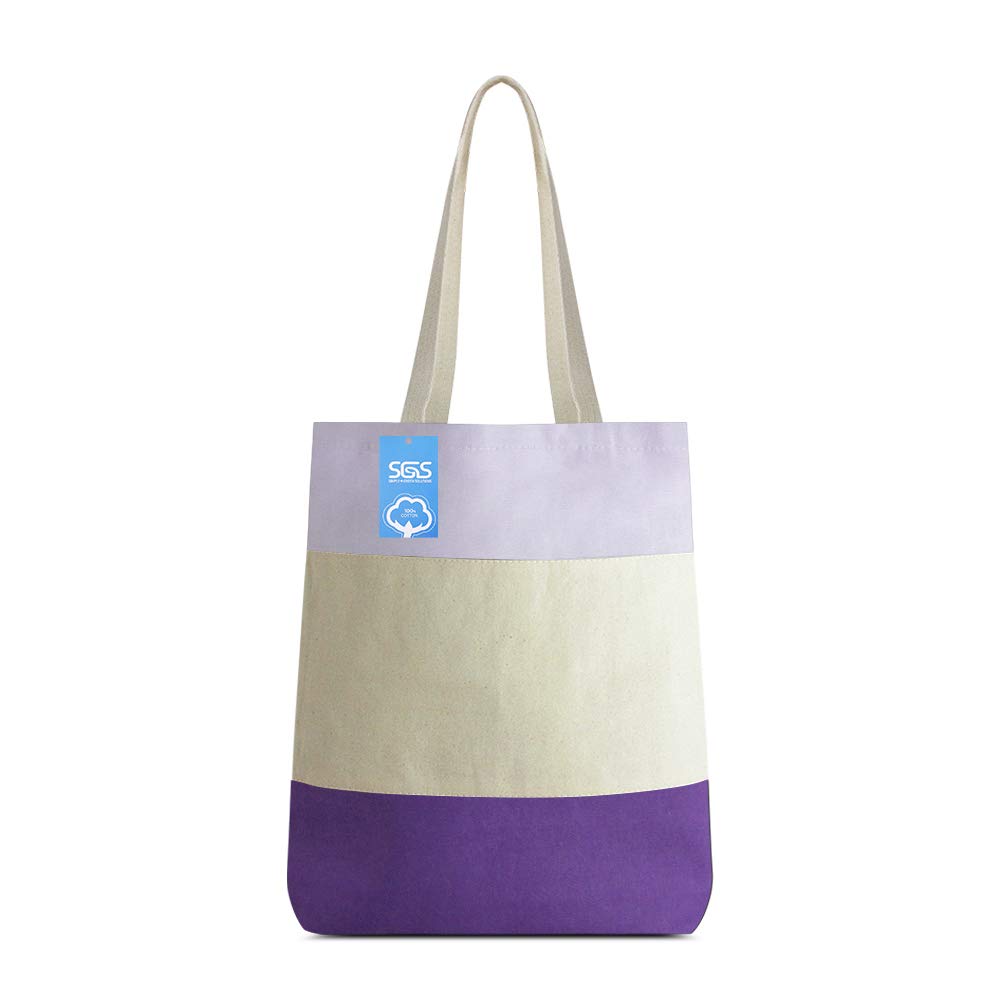 Simply Green Solutions Blank 100% Cotton Reusable Canvas Bags, Tri-Tone 3 Color Sewn and Dyed Tote Bag - Purple