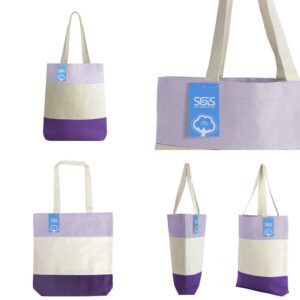 Simply Green Solutions Blank 100% Cotton Reusable Canvas Bags, Tri-Tone 3 Color Sewn and Dyed Tote Bag - Purple