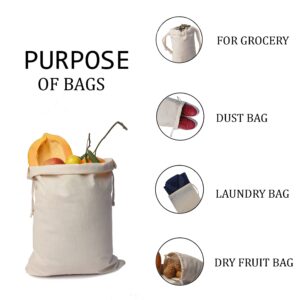 BigLotBags Cotton Muslin Bags, 100% Organic Cotton with Double Drawstring. Premium Quality Reusable Eco-Friendly Natural Muslin Bags. (10, 12 x 16 Inches)