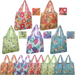 15 pack reusable grocery bags 50lbs foldable grocery shopping bags nylon tote washable bag with handles large waterproof tote (plant style)