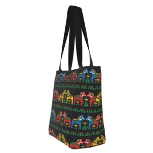antkondnm Swedish Dala Horse Folk Tote Bag for Women Travel Work Shopping Grocery Top Handle Purses Large Totes Reusable Handbags Shoulder Bags…