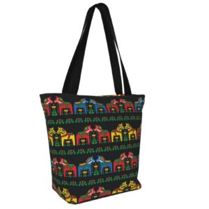 antkondnm Swedish Dala Horse Folk Tote Bag for Women Travel Work Shopping Grocery Top Handle Purses Large Totes Reusable Handbags Shoulder Bags…