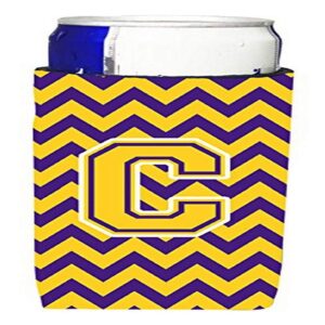 caroline's treasures cj1041-cmuk letter c chevron purple and gold ultra hugger for slim cans can cooler sleeve hugger machine washable drink sleeve hugger collapsible insulator beverage insulated hol