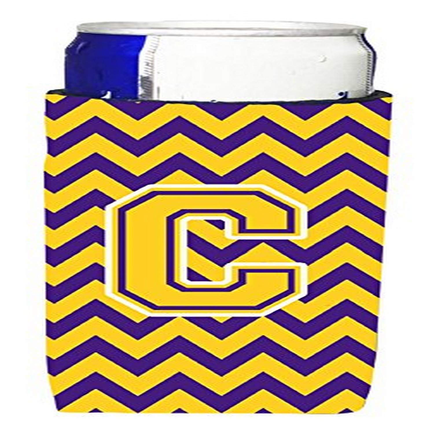 Caroline's Treasures CJ1041-CMUK Letter C Chevron Purple and Gold Ultra Hugger for slim cans Can Cooler Sleeve Hugger Machine Washable Drink Sleeve Hugger Collapsible Insulator Beverage Insulated Hol