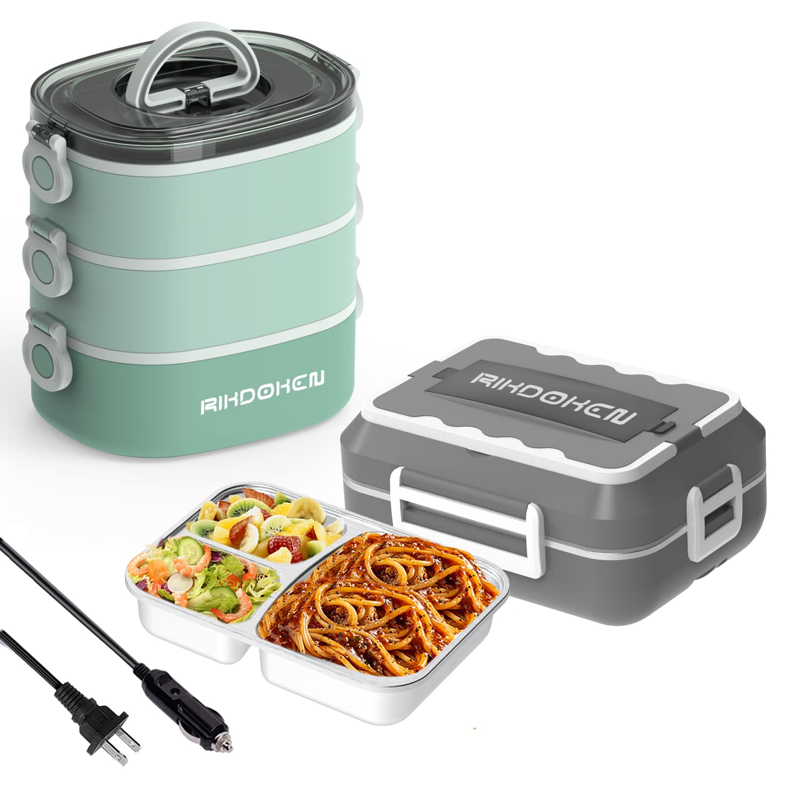 RIKDOKEN 1X Bento Box Lunch Box, 1X Electric Lunch Box Food Warmer