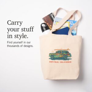 Lantern Press Capitola, California, Woody with Surfboard, Contour (100% Cotton Canvas Reusable Tote Bag)