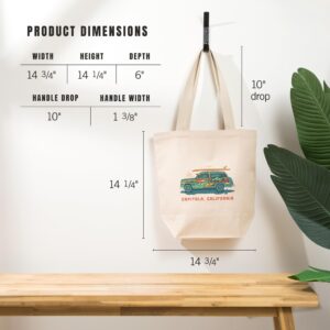 Lantern Press Capitola, California, Woody with Surfboard, Contour (100% Cotton Canvas Reusable Tote Bag)