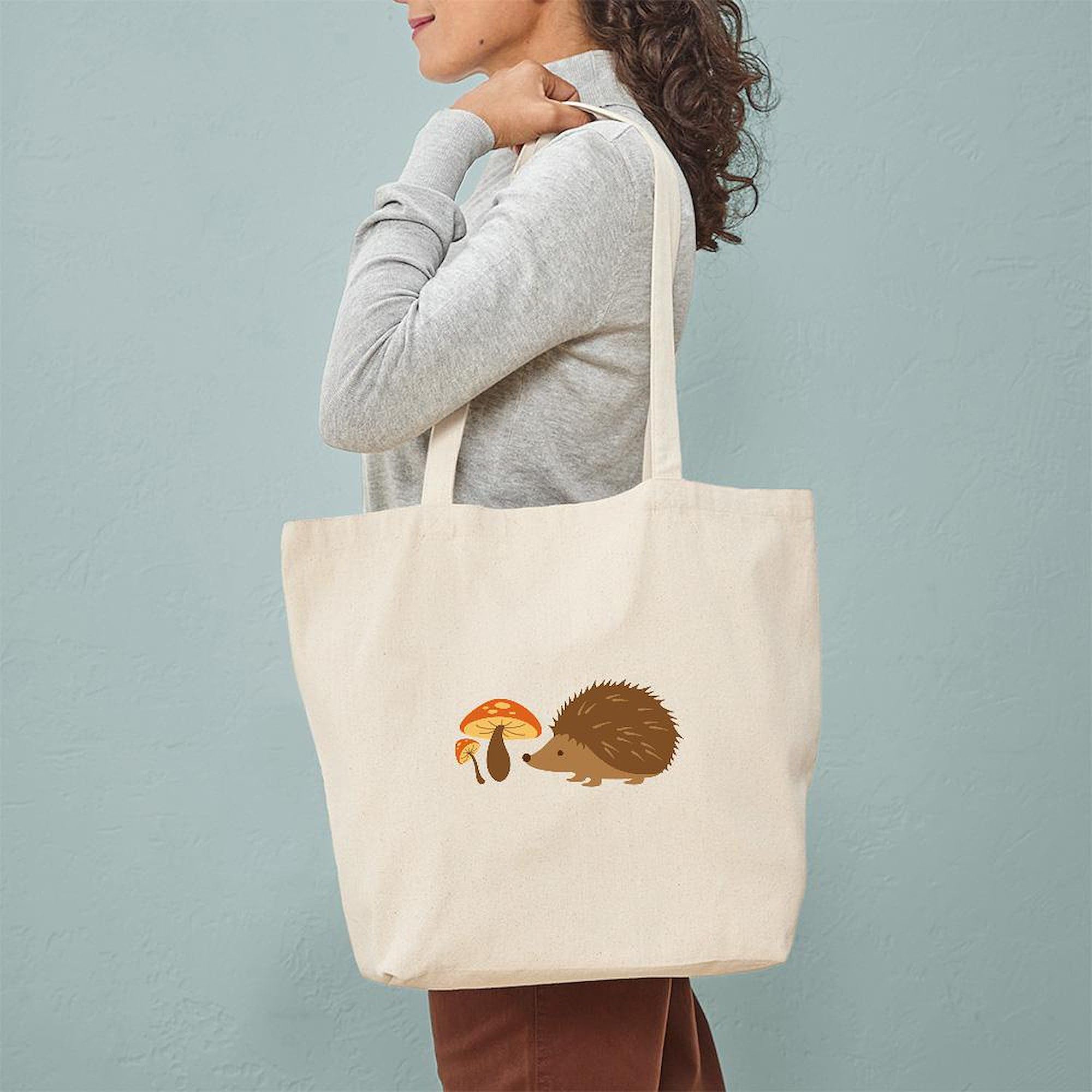 CafePress Hedgehog With Mushrooms Tote Bag Canvas Tote Shopping Bag