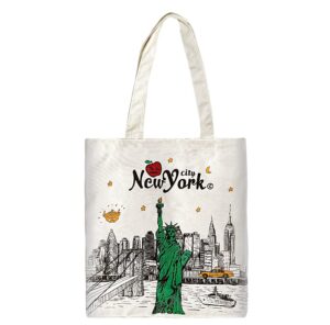 reusable large multipurpose new york souvenir for travel bag, grocery tote, shopping handbag, canvas tote bag. (jp-330130a) creamy-white