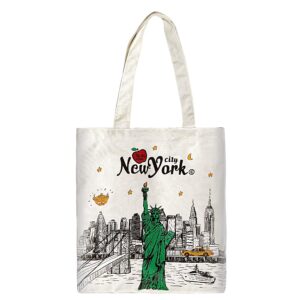 Reusable Large Multipurpose New York Souvenir for Travel Bag, Grocery Tote, Shopping Handbag, Canvas Tote Bag. (JP-330130A) Creamy-white