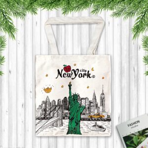 Reusable Large Multipurpose New York Souvenir for Travel Bag, Grocery Tote, Shopping Handbag, Canvas Tote Bag. (JP-330130A) Creamy-white