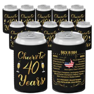 xumbtvs 40th birthday decorations for women and men, vintage 1984 birthday decor, forty year old birthday party supplies, 12 pcs neoprene can cooler sleeves for soda, beer, beverage