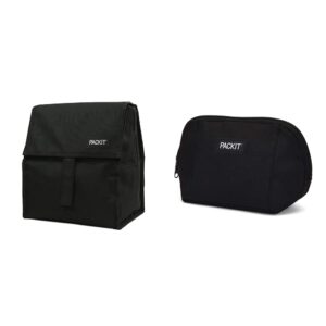 packit freezable lunch bag with zip closure, black freezable snack bag, black
