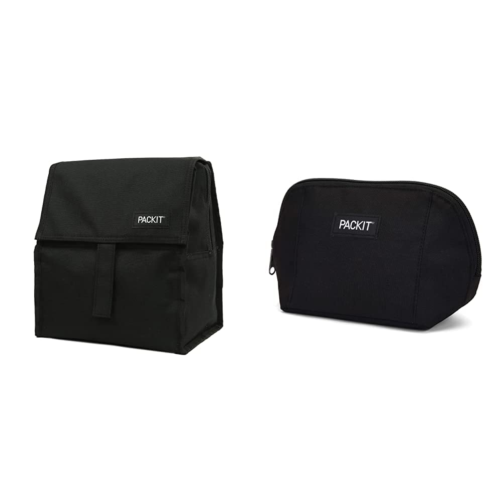 PackIt Freezable Lunch Bag with Zip Closure, Black Freezable Snack Bag, Black