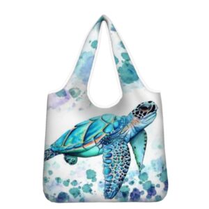 wellflyhom sea turtle reusable grocery bags tie dye cute tote bags polyester foldable reusable shopping bag washable vegetable banana bags kitchen storage gift bags with pouch