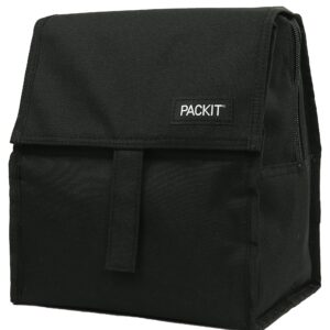 PackIt Freezable Lunch Bag with Zip Closure, Black Freezable Snack Bag, Black