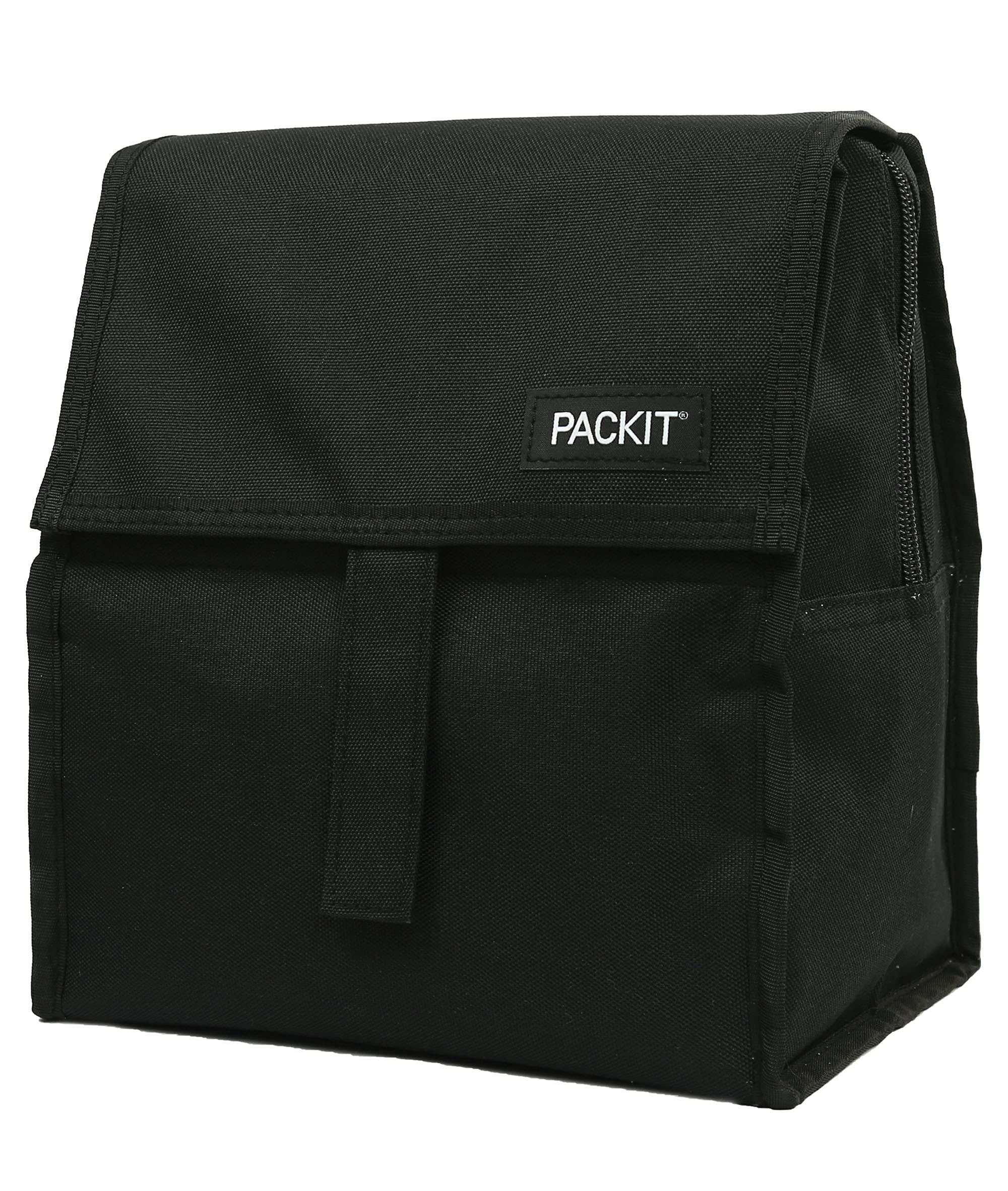 PackIt Freezable Lunch Bag with Zip Closure, Black Freezable Snack Bag, Black