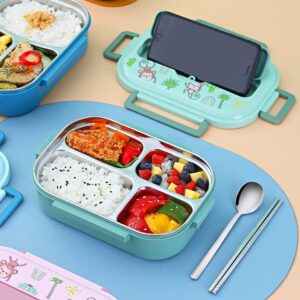 ArderLive 316 Stainless Steel Bento Lunch Box with Utennsil & Bag - 3 Compartment 25oz Compact Lunch Containers for Adults, BPA-Free, Dishwasher Freezer Safe, Food-Safe, Green