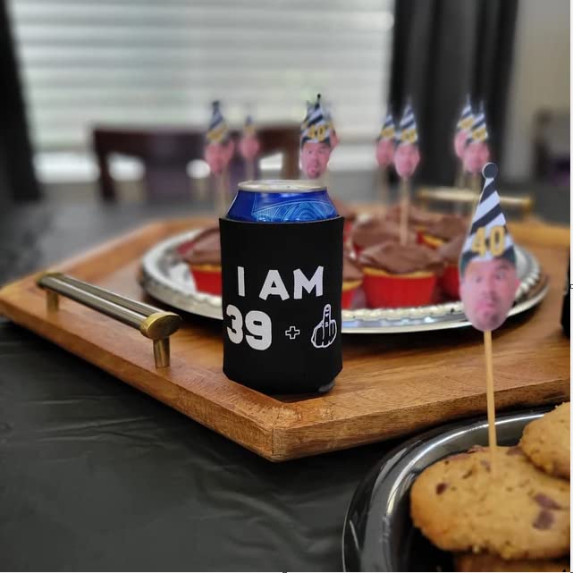 Veracco I AM 39+1 Middle Finger Years Can Coolie Holder 40th Birthday Gift Forty and Fabulous Party Favors Decorations (Black, 6)